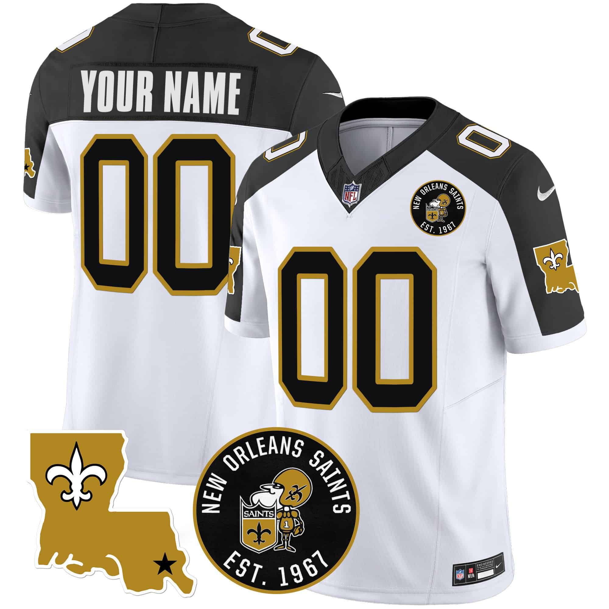 Men New Orleans Saints White 2024 Nike 1967 Patch Vapor Custom NFL Jersey style 1
